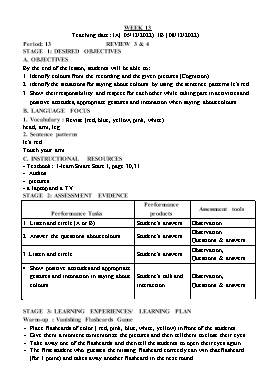 Kế hoạch bài dạy Tiếng Anh Tiểu học - Tuần 13 - Năm học 2022-2023 - Lê Thị Ánh