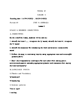 Kế hoạch bài dạy Tiếng Anh Tiểu học - Tuần 15 - Năm học 2022-2023 - Lê Thị Ánh