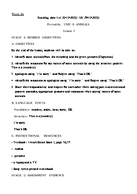 Kế hoạch bài dạy Tiếng Anh Tiểu học - Tuần 16 - Năm học 2022-2023 - Lê Thị Ánh