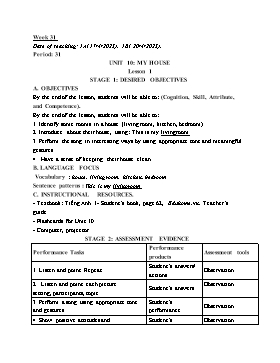 Kế hoạch bài dạy Tiếng Anh Tiểu học - Tuần 31 - Năm học 2022-2023 - Lê Thị Ánh