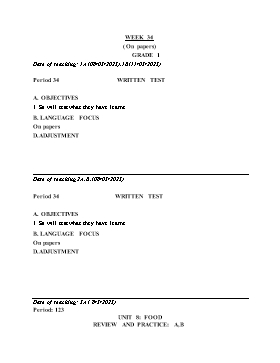 Kế hoạch bài dạy Tiếng Anh Tiểu học - Tuần 34 - Năm học 2022-2023 - Lê Thị Ánh