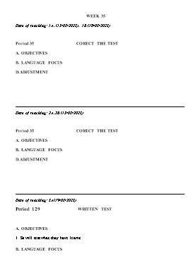 Kế hoạch bài dạy Tiếng Anh Tiểu học - Tuần 35 - Năm học 2022-2023 - Lê Thị Ánh