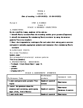 Kế hoạch bài dạy Tiếng Anh Tiểu học - Tuần 4 - Năm học 2022-2023 - Lê Thị Ánh