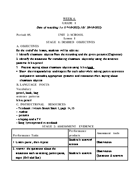 Kế hoạch bài dạy Tiếng Anh Tiểu học - Tuần 6 - Năm học 2022-2023 - Lê Thị Ánh