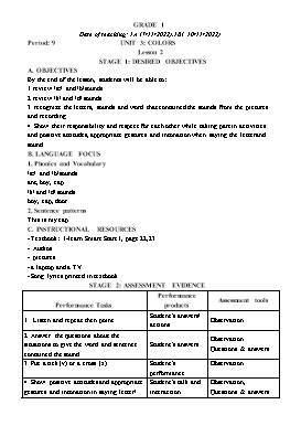 Kế hoạch bài dạy Tiếng Anh Tiểu học - Tuần 9 - Năm học 2022-2023 - Lê Thị Ánh