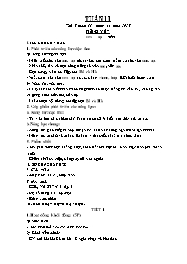 Kế hoạch bài dạy Tiếng Việt + Toán Lớp 1 - Tuần 11 - Năm học 2022-2023 - Phan Thị Nhương