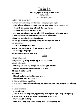 Kế hoạch bài dạy Tiếng Việt + Toán Lớp 1 - Tuần 16 - Năm học 2022-2023 - Phan Thị Nhương