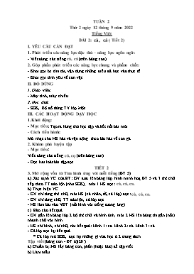 Kế hoạch bài dạy Tiếng Việt + Toán Lớp 1 - Tuần 2 - Năm học 2022-2023 - Phan Thị Nhương