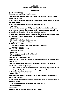 Kế hoạch bài dạy Tiếng Việt + Toán Lớp 1 - Tuần 31 - Năm học 2022-2023 - Phan Thị Nhương
