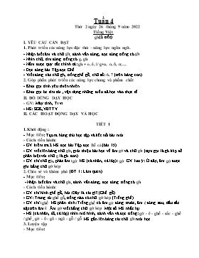 Kế hoạch bài dạy Tiếng Việt + Toán Lớp 1 - Tuần 4 - Năm học 2022-2023 - Phan Thị Nhương
