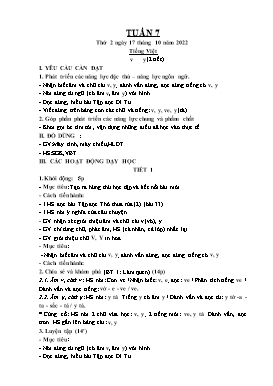 Kế hoạch bài dạy Tiếng Việt + Toán Lớp 1 - Tuần 7 - Năm học 2022-2023 - Phan Thị Nhương