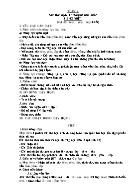 Kế hoạch bài dạy Tiếng Việt + Toán Lớp 1 - Tuần 9 - Năm học 2022-2023 - Phan Thị Nhương