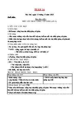 Kế hoạch bài dạy Tiểu học - Tuần 14 - Năm học 2022-2023 - Lê Đức Tuệ