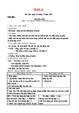 Kế hoạch bài dạy Tiểu học - Tuần 15 - Năm học 2022-2023 - Lê Đức Tuệ