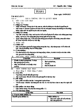 Kế hoạch bài dạy Tin học Lớp 3, 4, 5 - Tuần 1 - Năm học 2022-2023 - Nguyễn Đức Thắng