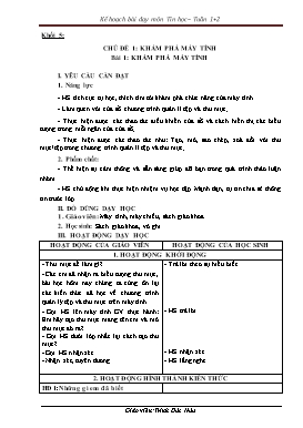 Kế hoạch bài dạy Tin học Lớp 3, 4, 5 - Tuần 1+2 - Năm học 2021-2022 - Trịnh Đức Hữu