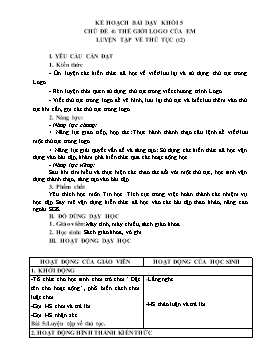 Kế hoạch bài dạy Tin học Lớp 3, 4, 5 - Tuần 25 - Năm học 2021-2022 - Trịnh Đức Hữu