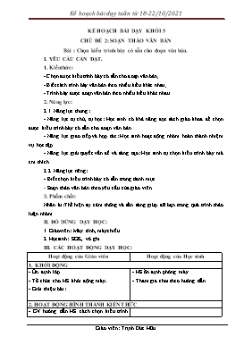 Kế hoạch bài dạy Tin học Lớp 3, 4, 5 - Tuần 6 - Năm học 2021-2022 - Trịnh Đức Hữu