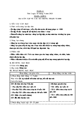 Kế hoạch bài dạy Toán Lớp 3 - Tuần 1, Bài 1: Ôn tập về các số trong phạm vi 1000 - Năm học 2023-2024 - Nguyễn Quang Viện