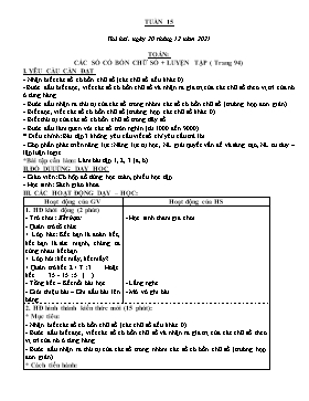 Kế hoạch bài dạy Toán Lớp 3 - Tuần 15, Bài: Các số có bốn chữ số + luyện tập (Trang 94) - Năm học 2021-2022 - Phạm Thị Bích Luận