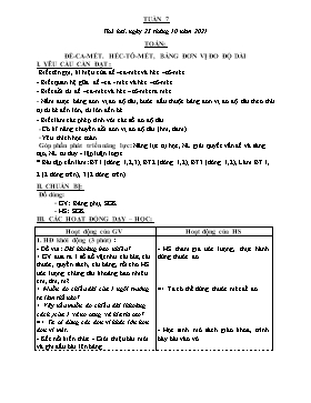Kế hoạch bài dạy Toán Lớp 3 - Tuần 7, Bài: Đề-ca-mét. Héc-tô-mét, bảng đơn vị đo độ dài - Năm học 2021-2022 - Phạm Thị Bích Luận