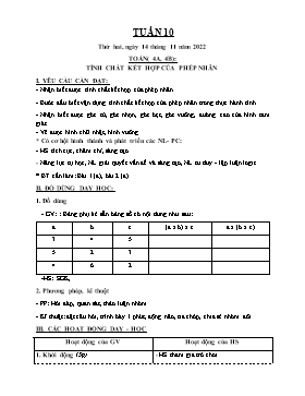 Kế hoạch bài dạy Toán Lớp 4 - Tuần 11, Bài: Tính chất kết hợp của phép nhân - Năm học 2022-2023 - Nguyễn Quang Viện