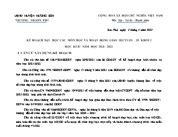 Kế hoạch dạy học các môn học và hoạt động giáo dục học kì II Khối 2 - Tuần 28 - Năm học 2021-2022 - Trần Thị Trà Giang