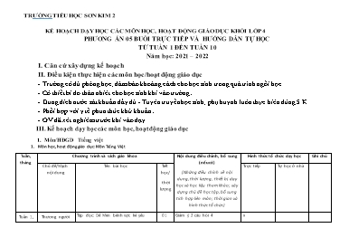 Kế hoạch dạy học Lớp 4 - Tuần 1 đến tuần 10 - Năm học 2021-2022 - Trần Thị Định