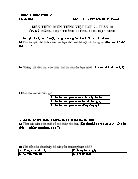 Kiến thức môn Tiếng Việt Lớp 2 (Chân trời sáng tạo) - Tuần 10 - Năm học 2021-2022 (Có đáp án)