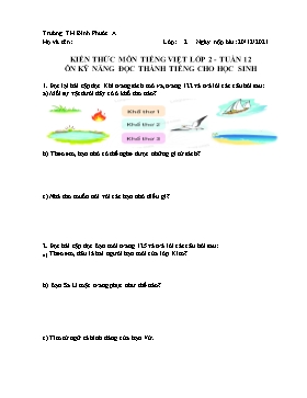 Kiến thức môn Tiếng Việt Lớp 2 (Chân trời sáng tạo) - Tuần 12 - Năm học 2021-2022 (Có đáp án)