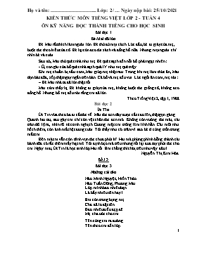 Kiến thức môn Tiếng Việt Lớp 2 (Chân trời sáng tạo) - Tuần 4 - Năm học 2021-2022 (Có đáp án)