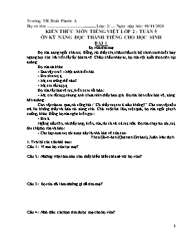 Kiến thức môn Tiếng Việt Lớp 2 (Chân trời sáng tạo) - Tuần 5 - Năm học 2021-2022 (Có đáp án)