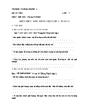 Kiến thức môn Tiếng Việt Lớp 3 - Tuần 11 - Năm học 2021-2022 - Trường Tiểu học Bình Phước A