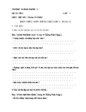 Kiến thức môn Tiếng Việt Lớp 3 - Tuần 12 - Năm học 2021-2022 - Trường Tiểu học Bình Phước A