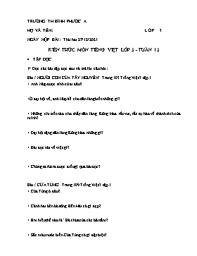 Kiến thức môn Tiếng Việt Lớp 3 - Tuần 13 - Năm học 2021-2022 - Trường Tiểu học Bình Phước A