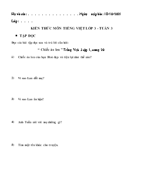 Kiến thức môn Tiếng Việt Lớp 3 - Tuần 3 - Năm học 2021-2022 - Trường Tiểu học Bình Phước A