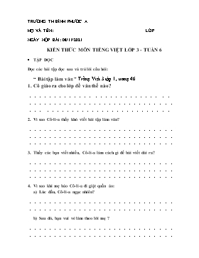 Kiến thức môn Tiếng Việt Lớp 3 - Tuần 6 - Năm học 2021-2022 - Trường Tiểu học Bình Phước A