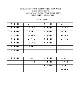 Ôn tập lần 1 môn Toán Lớp 2