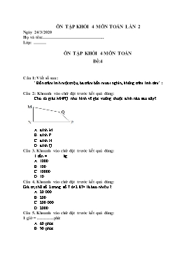 Ôn tập lần 2 môn Toán, Tiếng Việt Khối 4 - Năm học 2019-2020