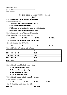 Ôn tập lần 3 môn Toán, Tiếng Việt Khối 4