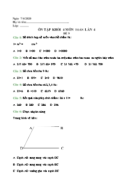 Ôn tập lần 4 môn Toán, Tiếng Việt Khối 4