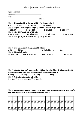 Ôn tập lần 5 môn Toán, Tiếng Việt Khối 4