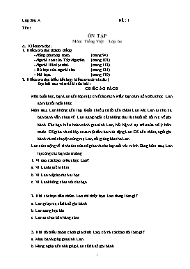 Ôn tập môn Tiếng Việt Lớp 3