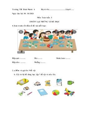 Ôn tập môn Toán Lớp 1 - Tuần 5 - Năm học 2021-2022 - Trường Tiểu học Bình Phước A