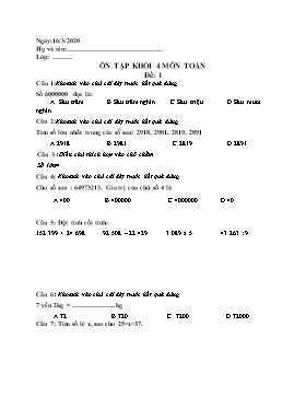Ôn tập môn Toán, Tiếng Việt Khối 4