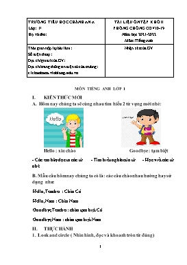 Tài liệu ôn tập lần 2 môn Tiếng Anh Khối 1 - Năm học 2021-2022 - Trường Tiểu học Chánh An A (Có đáp án)