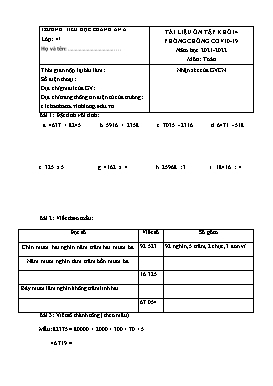 Tài liệu ôn tập lần 5 môn Toán Khối 4 - Năm học 2021-2022 - Trường Tiểu học Chánh An A (Có đáp án)