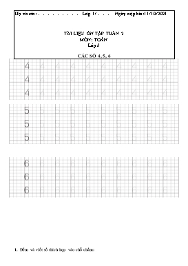 Tài liệu ôn tập môn Toán Lớp 1 - Tuần 2 - Năm học 2021-2022 - Trường Tiểu học Bình Phước A