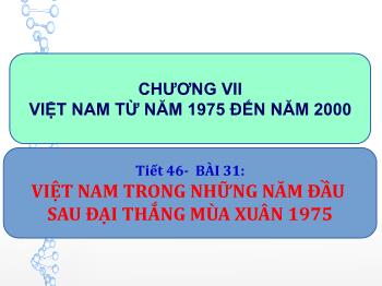 Bài giảng Lịch sử 9 - Chương VII: Việt Nam từ năm 1975 đến năm 2000 - Tiết 46, Bài 31: Việt Nam trong những năm đầu sau đại thắng mùa xuân 1975
