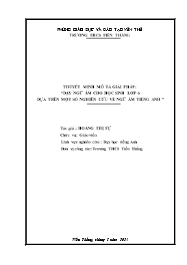 Dạy ngữ âm cho học sinh lớp 6 dựa trên một số nghiên cứu về ngữ âm tiếng Anh